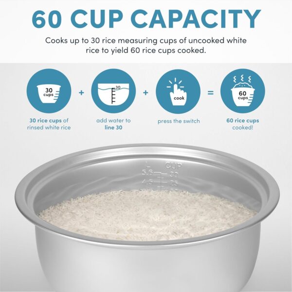 aroma housewares 60 cup (cooked) (30 cup uncooked) commercial rice cooker (arc 1033e),white