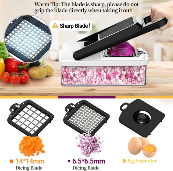12 in 1 vegetable chopper, 7 blades veggie chopper with container and lid, dicer, slicer, multifunctional kitchen gadgets, vegetable cutter with handle, onion cutter(black/white)