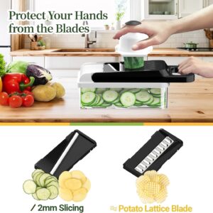 12 in 1 vegetable chopper, 7 blades veggie chopper with container and lid, dicer, slicer, multifunctional kitchen gadgets, vegetable cutter with handle, onion cutter(black/white)