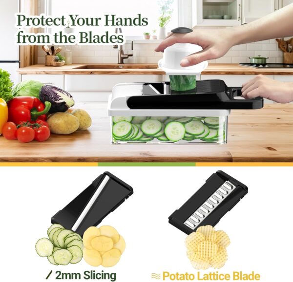12 in 1 vegetable chopper, 7 blades veggie chopper with container and lid, dicer, slicer, multifunctional kitchen gadgets, vegetable cutter with handle, onion cutter(black/white)