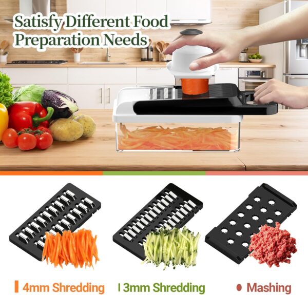 12 in 1 vegetable chopper, 7 blades veggie chopper with container and lid, dicer, slicer, multifunctional kitchen gadgets, vegetable cutter with handle, onion cutter(black/white)