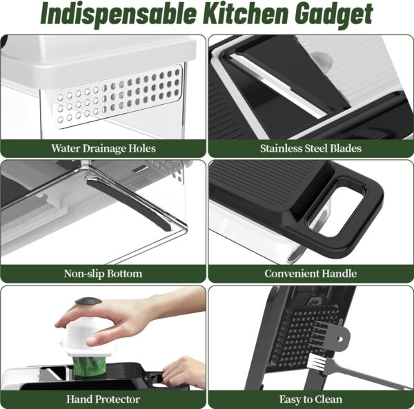 12 in 1 vegetable chopper, 7 blades veggie chopper with container and lid, dicer, slicer, multifunctional kitchen gadgets, vegetable cutter with handle, onion cutter(black/white)