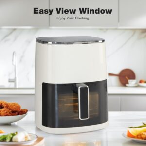 olixis air fryer 6 quart with window square air fryer 12 in 1 air fry, roast, reheat, dehydrate, bake, steam, fries, custard, chicken, wings, sea food, vegetabels,400f beige