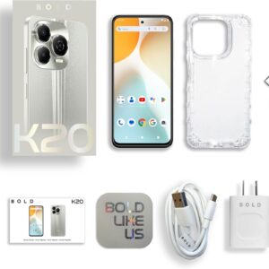 bold k20 | 2025 | all day battery | unlocked | 6.7” hd+ infinity dot display | 256/4gb | triple 50mp camera | us version | us warranty | (silver)