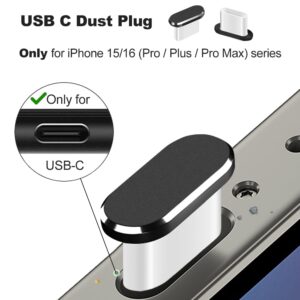 usb c dust plug, phone speaker dust cover and anti dust cover protector cap for iphone 16/16 pro/16 pro max/iphone 15/15 pro/pro max – black