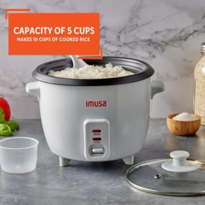 imusa usa gau 00012 electric nonstick rice cooker 5 cup (uncooked) 10 cup (cooked), white