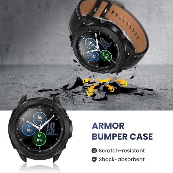goton 3 in 1 accessories for samsung galaxy watch 3 45mm, 1 rugged tpu armor bumper case +2 tempered glass screen protector films + 1 bezel ring for galaxy watch 3 45mm