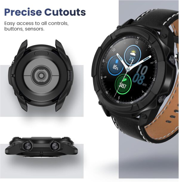 goton 3 in 1 accessories for samsung galaxy watch 3 45mm, 1 rugged tpu armor bumper case +2 tempered glass screen protector films + 1 bezel ring for galaxy watch 3 45mm