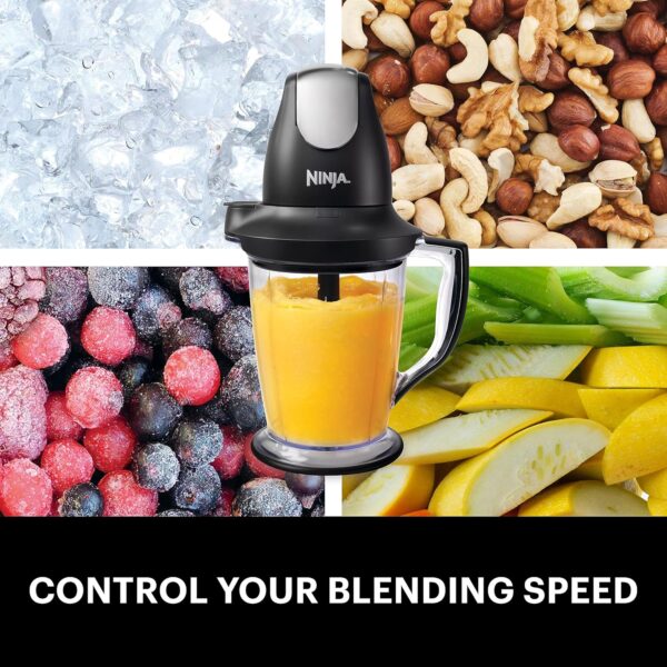 ninja qb1004 blender/food processor with 450 watt base, 48oz pitcher, 16oz chopper bowl, and 40oz processor bowl for shakes, smoothies, and meal prep,black