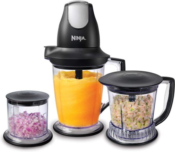 ninja qb1004 blender/food processor with 450 watt base, 48oz pitcher, 16oz chopper bowl, and 40oz processor bowl for shakes, smoothies, and meal prep,black