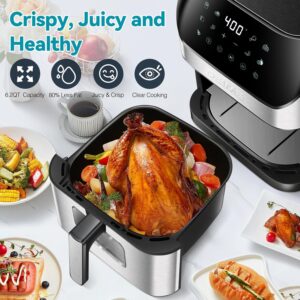 deime air fryer 6.2 qt oilless 1500w large capacity oven air fryers healthy cooker with 10 preset, visual cooking window, non stick basket, included recipe