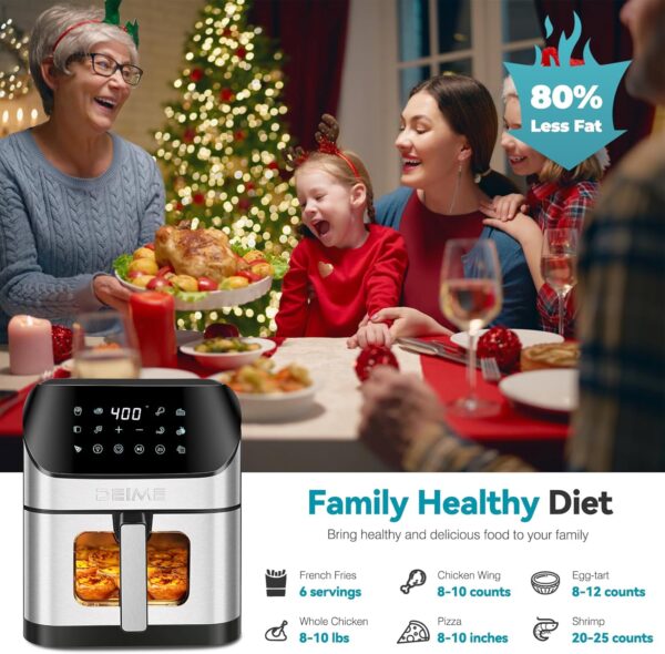 deime air fryer 6.2 qt oilless 1500w large capacity oven air fryers healthy cooker with 10 preset, visual cooking window, non stick basket, included recipe