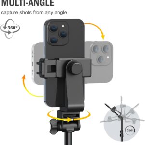 64” tripod for cell phone & camera, phone tripod with remote and phone holder, sturdy & stable height adjustable multi angle shot selfie stick tripod for video recording