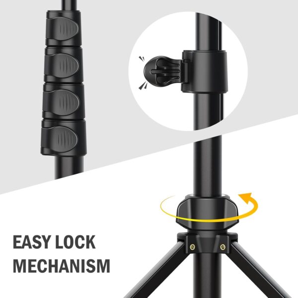 64” tripod for cell phone & camera, phone tripod with remote and phone holder, sturdy & stable height adjustable multi angle shot selfie stick tripod for video recording