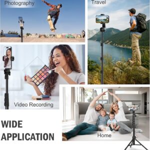 64” tripod for cell phone & camera, phone tripod with remote and phone holder, sturdy & stable height adjustable multi angle shot selfie stick tripod for video recording