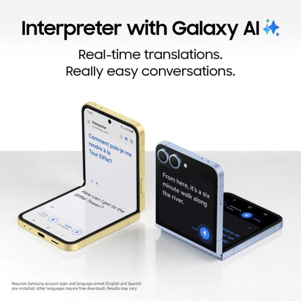 samsung galaxy z flip6, 256gb unlocked android smartphone, flexcam, photo assist, camcorder mode, live interpreter, foldable design, pocket sized portability, 2024, us 1 yr warranty, silver shadow