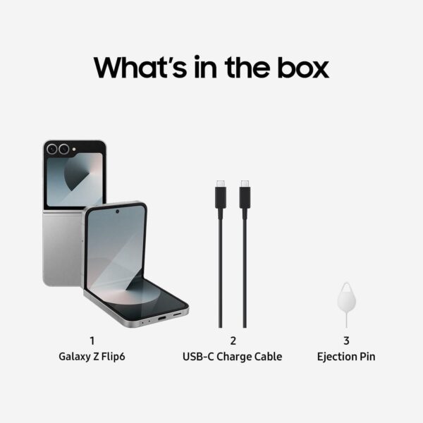 samsung galaxy z flip6, 256gb unlocked android smartphone, flexcam, photo assist, camcorder mode, live interpreter, foldable design, pocket sized portability, 2024, us 1 yr warranty, silver shadow