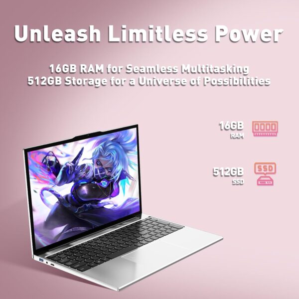 2025 latest 15.6'' laptop, 16gb ram, 512gb ssd, intel core i7 6500u(up to 3.1ghz), windows 11, fhd 1080p display, backlit keyboard, fingerprint, webcam, wifi5, bluetooth, mini hdmi, tf card slot, grey
