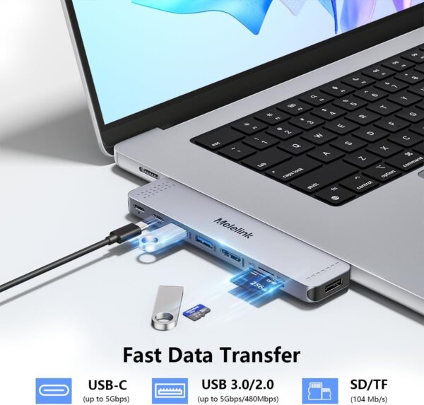 usb c hub adapter for macbook pro/air m4 m3 m2 m1 2025 2018 13" 14" 15" 16", mac multiport adapter, 8 in 2 macbook accessories dongle with hdmi 4k, thunderbolt 3, usb c&a data ports, sd tf card reader