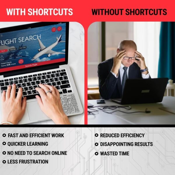 synerlogic mac os shortcuts sticker | keyboard stickers for macos | no residue laminated vinyl macbook cheatsheet for laptop | macbook shortcuts 2025 (clear/black)