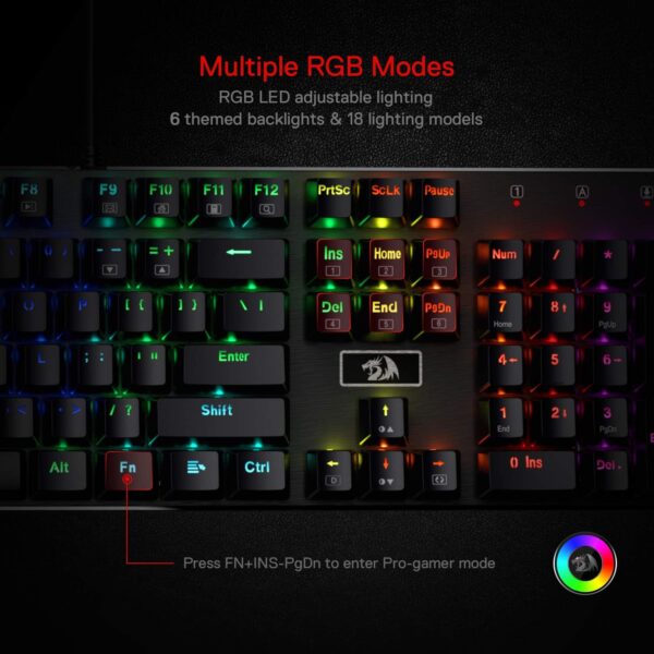 redragon k556 rgb led backlit wired mechanical gaming keyboard, 104 keys hot swap mechanical keyboard w/aluminum base, upgraded socket and noise absorbing foams, soft tactile brown switch