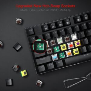 redragon k556 rgb led backlit wired mechanical gaming keyboard, 104 keys hot swap mechanical keyboard w/aluminum base, upgraded socket and noise absorbing foams, soft tactile brown switch