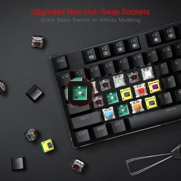 redragon k556 rgb led backlit wired mechanical gaming keyboard, 104 keys hot swap mechanical keyboard w/aluminum base, upgraded socket and noise absorbing foams, soft tactile brown switch