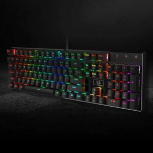 redragon k556 rgb led backlit wired mechanical gaming keyboard, 104 keys hot swap mechanical keyboard w/aluminum base, upgraded socket and noise absorbing foams, soft tactile brown switch