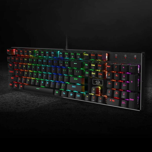 redragon k556 rgb led backlit wired mechanical gaming keyboard, 104 keys hot swap mechanical keyboard w/aluminum base, upgraded socket and noise absorbing foams, soft tactile brown switch