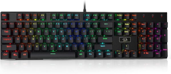 redragon k556 rgb led backlit wired mechanical gaming keyboard, 104 keys hot swap mechanical keyboard w/aluminum base, upgraded socket and noise absorbing foams, soft tactile brown switch