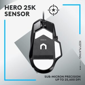 logitech g502 x wired gaming mouse lightforce hybrid optical mechanical primary switches, hero 25k gaming sensor, compatible with pc macos/windows black