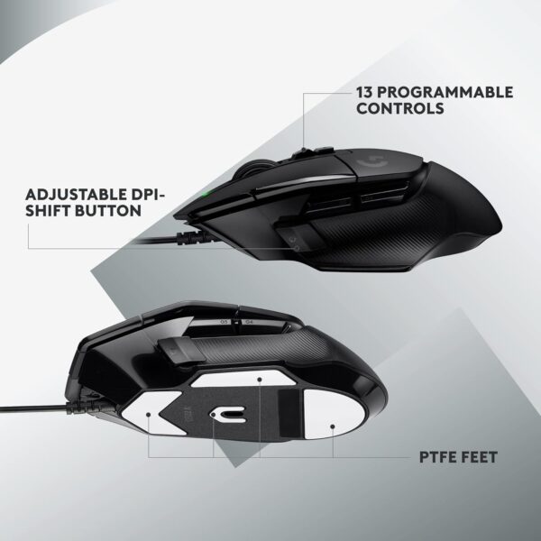 logitech g502 x wired gaming mouse lightforce hybrid optical mechanical primary switches, hero 25k gaming sensor, compatible with pc macos/windows black