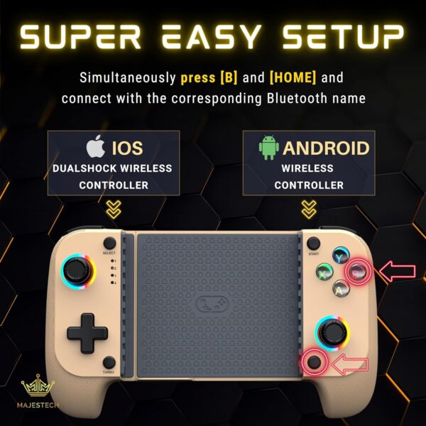 majestech (new 2025 phone game controller for iphone/android, rgb hall joystick, mechanical trigger, xbox cloud/playstation remote play/call of duty/roblox wireless bluetooth mobile gaming gamepad