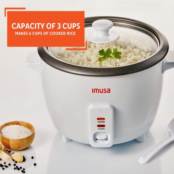 imusa usa gau 00011 electric nonstick rice cooker 3 cup (uncooked) 6 cup (cooked), white