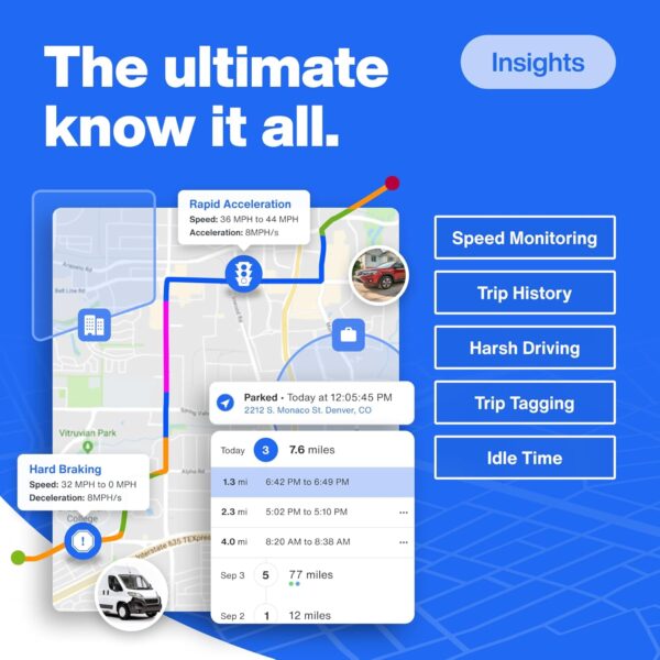gps tracker for vehicles with real time location, route history, speed monitoring, geo fence & accident notifications for fleets & family cancel anytime