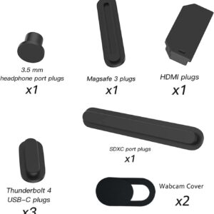 9 pcs dust plug cover for macbook air 13.6" 15.3" m4 m3 m2, macbook pro 14 16 m4 m3 m2 m1, macbook pro 13 m2 m1, dust plug for hdmi, thunderbolt, sd, charger port, headphone &2pcs webcam cover slide
