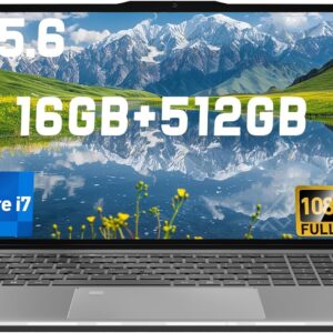 2025 Latest 15.6'' Laptop, 16GB RAM, 512GB SSD, Intel Core i7-6500U(up to 3.1GHz), Windows 11, FHD 1080p Display, Backlit Keyboard, Fingerprint, Webcam, WiFi5, Bluetooth, Mini-HDMI, TF Card Slot, Grey