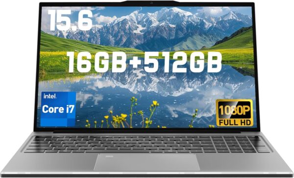 2025 Latest 15.6'' Laptop, 16GB RAM, 512GB SSD, Intel Core i7-6500U(up to 3.1GHz), Windows 11, FHD 1080p Display, Backlit Keyboard, Fingerprint, Webcam, WiFi5, Bluetooth, Mini-HDMI, TF Card Slot, Grey