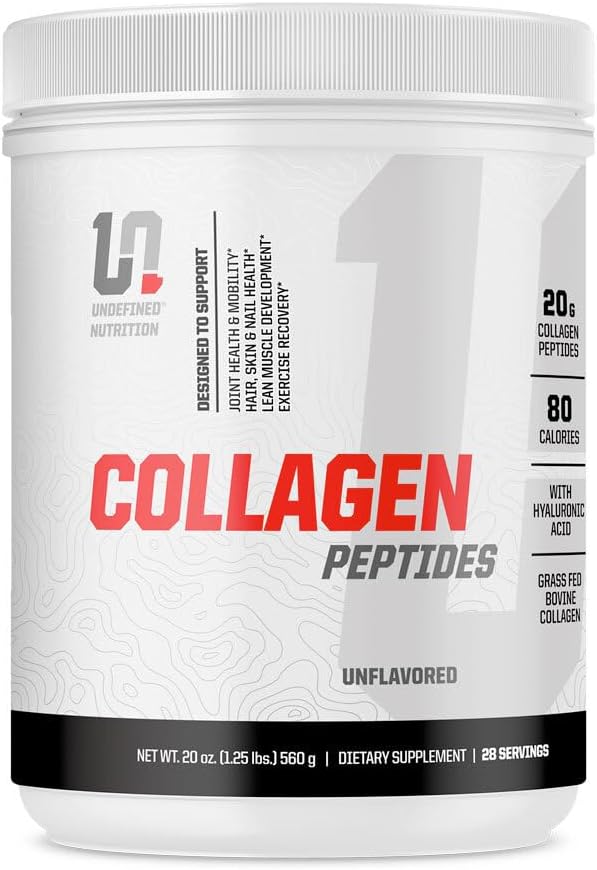 Undefined Nutrition Collagen Peptides by Brian Shaw (Unflavoured, 28 Servings) – 20g Collagen Peptides with Hyaluronic Acid – Promotes Muscle, Hair, Nail, Skin, Bone and Joint Health, Zero Sugar