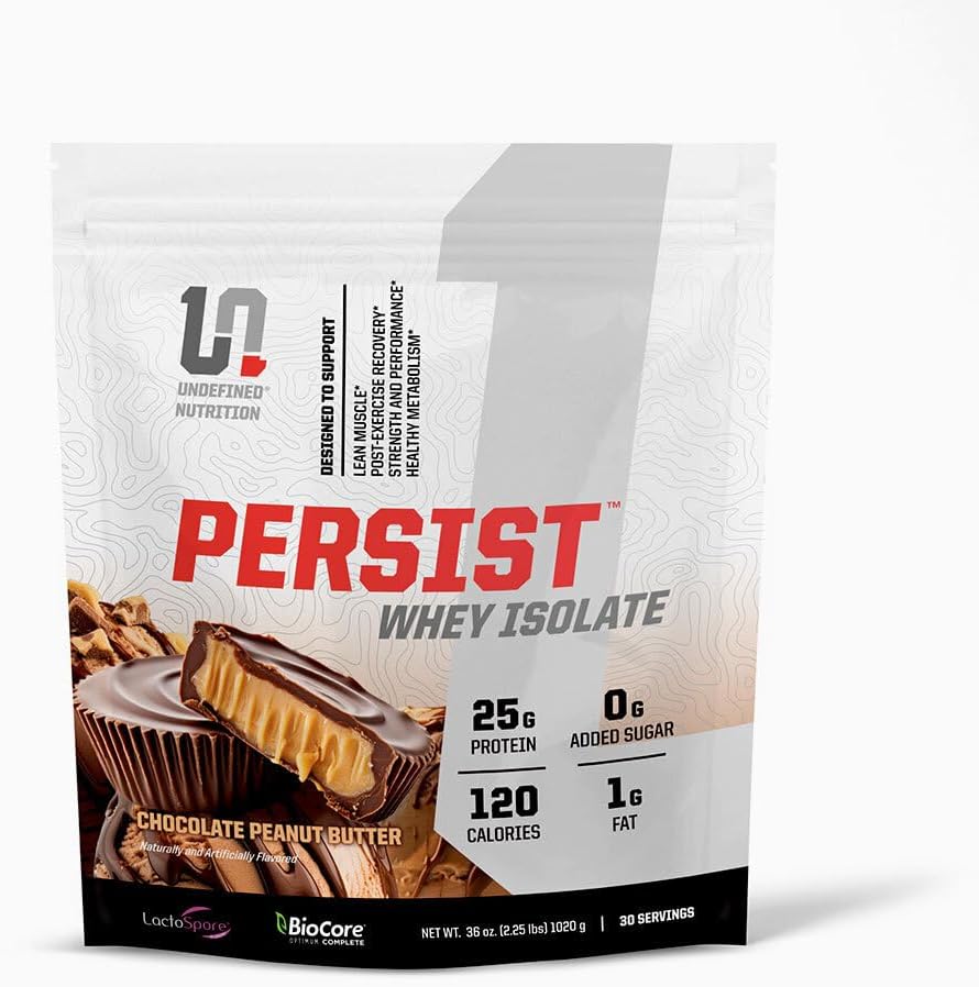 Undefined Nutrition Persist Whey Isolate by Brian Shaw – 24g Protein, 30 Servings – Supports Recovery, Strength & Performance – Gluten Free, Fast Absorbing (2.18lbs, Chocolate Peanut Butter)