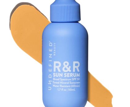 Undefined Beauty R&R Sun Serum SPF 50 – Tinted Mineral Sunscreen with Niacinamide, Broad Spectrum Protection & Blue Light Defense (Medium Tint)