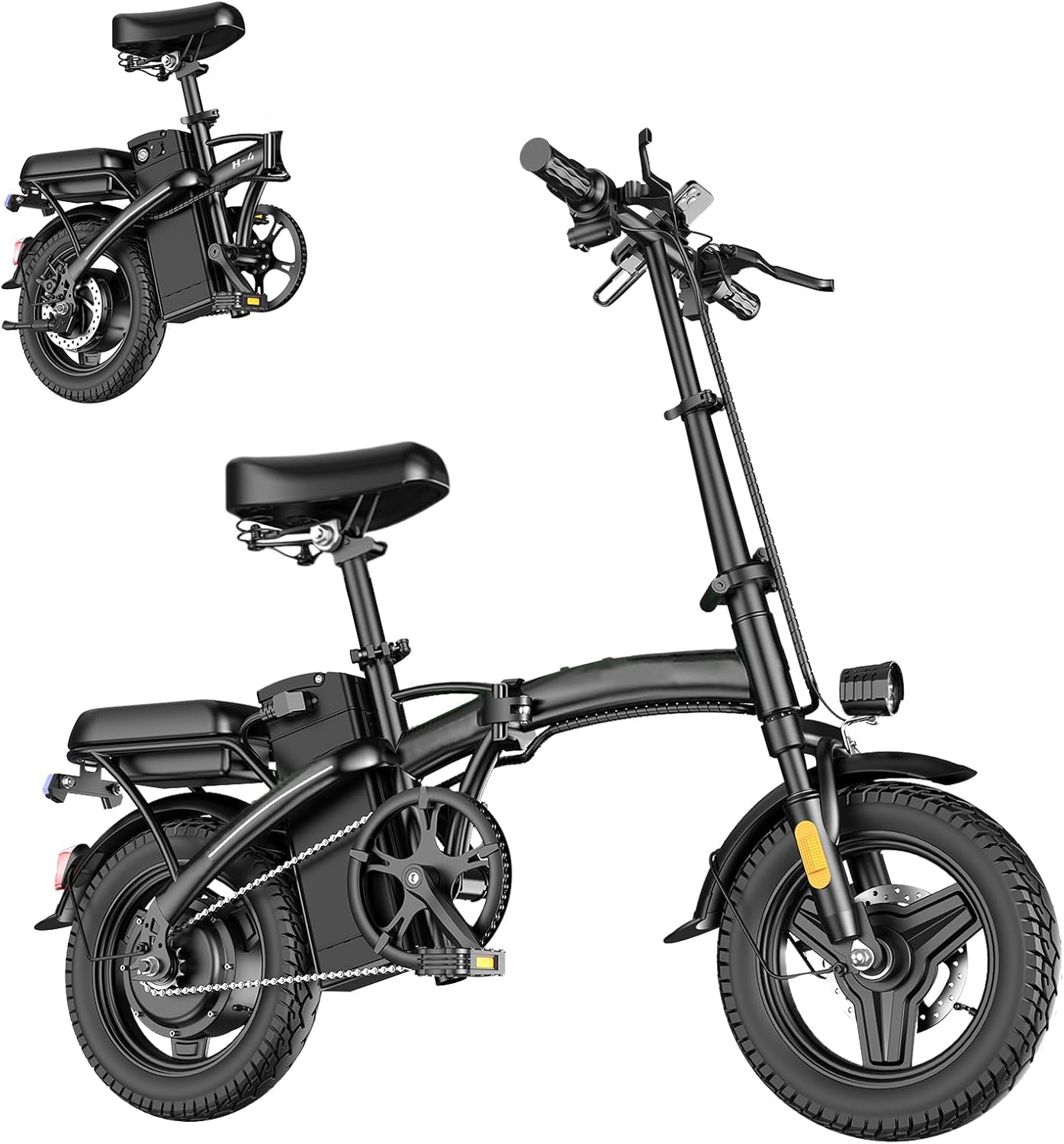 Electric Bike for Adults Peak 500W, 23MPH Max Speed Folding Electric Bicycles, 14″ Mini Ebike Pedal Assist, 30° Uphill Shock Absorbers E-Bike, 48V12AH Removable Battery, Top 38 Miles PAS Range