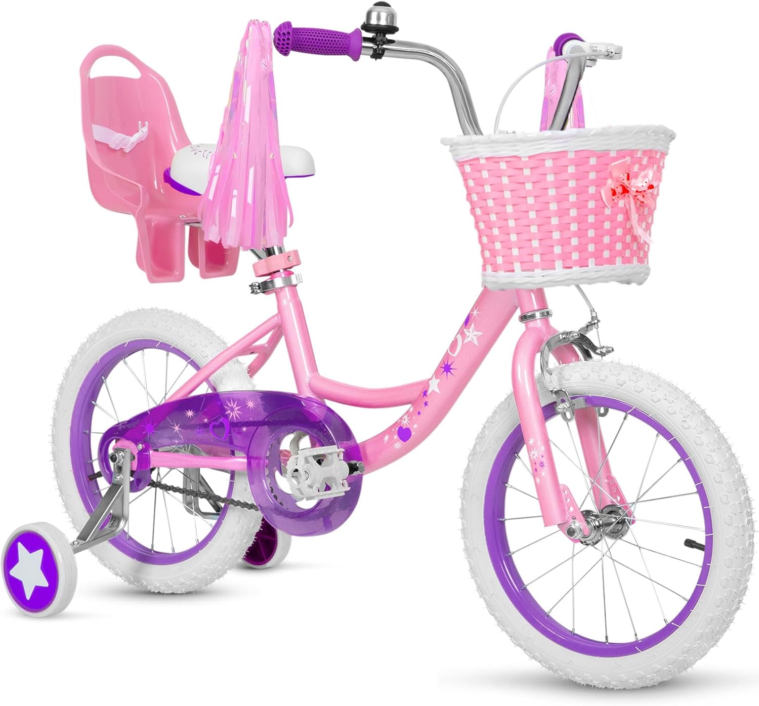 WEIZE Girls Bike for 3-12 Years Old Kids, 14 16 20 Inch Kids Bike with Training Wheels, Streamers, Basket and Doll Seat, Children Bicycles with Coaster Brake, Multiple Colors