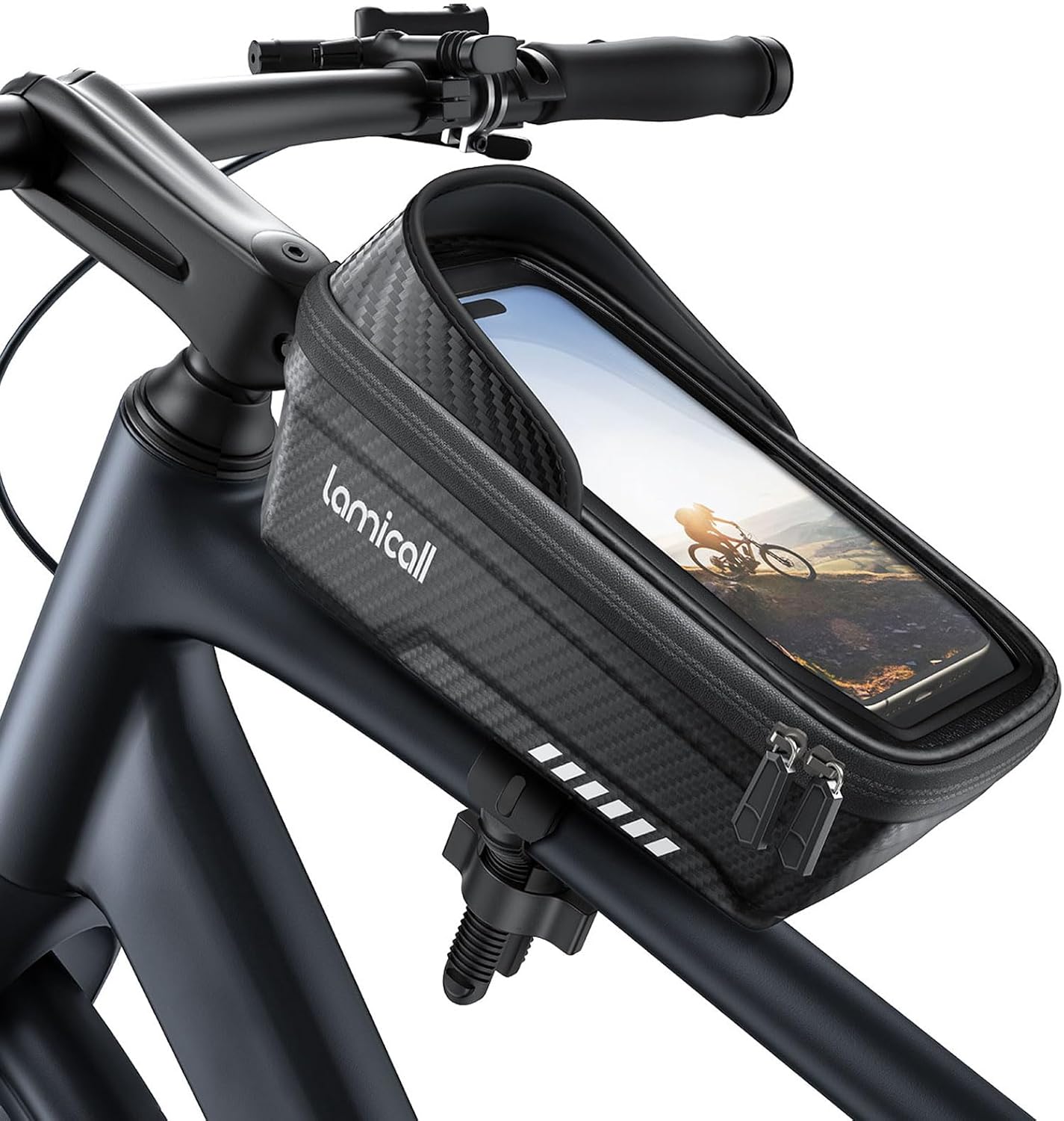 Lamicall Bike Frame Bag Waterproof – [1s Release] [2 in 1] Bike Phone Bag, Bike Phone Holder Mount, Bicycle Top Tube Bag, Cycling Pouch with Rain Cover, Bike Accessories for Phones Under 7″