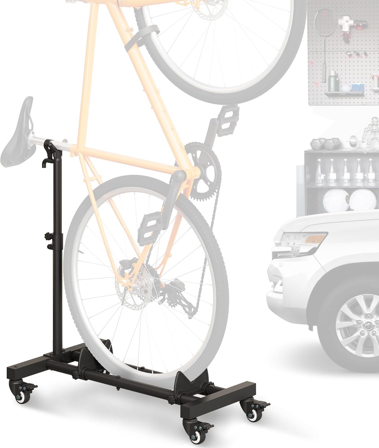 Vertical Bike Stand, Freestanding Indoor Bike Storage Rack Upright Bicycle Floor Stand Indoor Bike Holder with Adjustable Height for Garage & Apartment – for Wheels Sizes up to 29”
