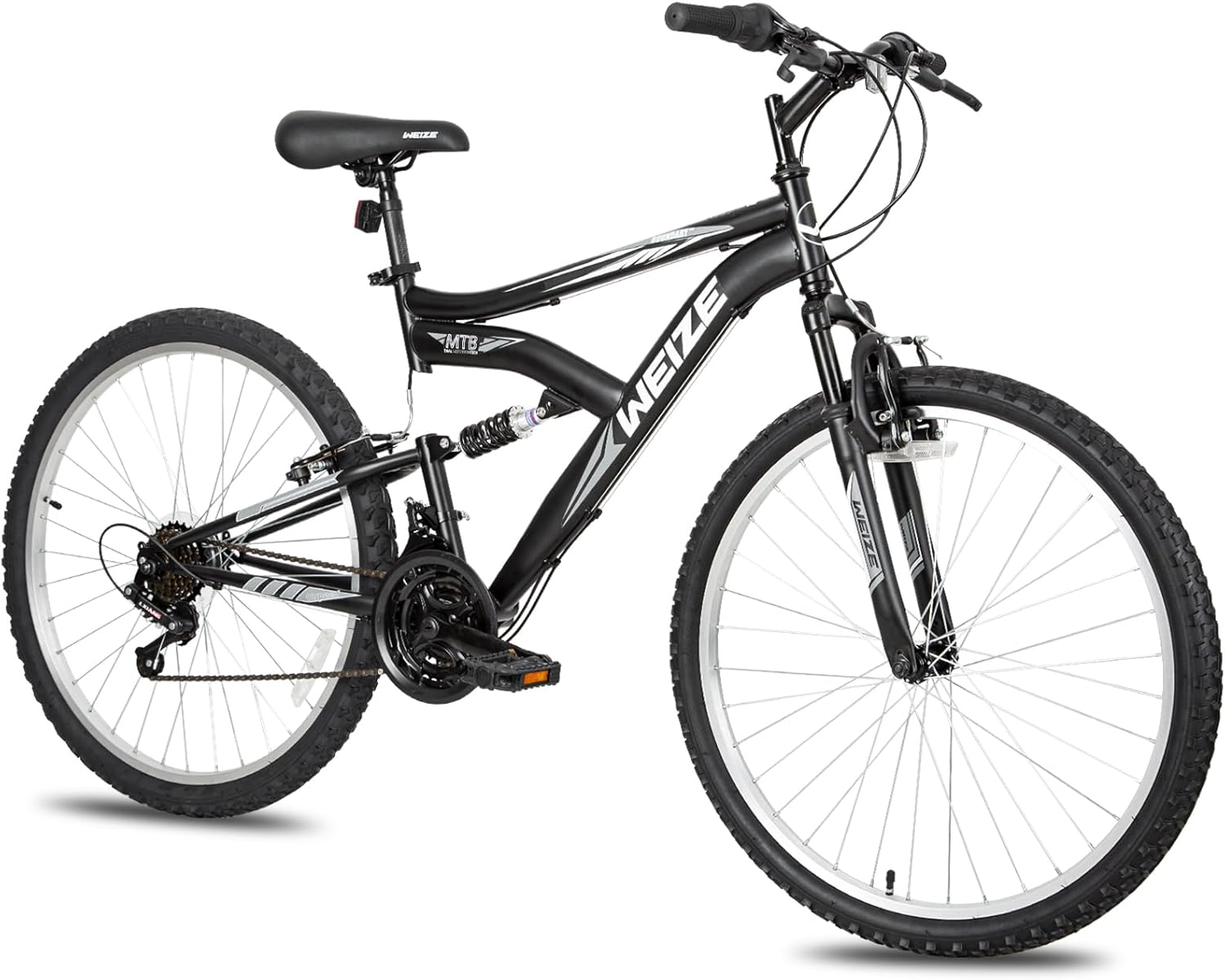 WEIZE Mountain Bike, 26/27.5 inch Outdoor Cycling Bike,18-Speed/High-Carbon Steel/Dual Full Suspension, Adjustable Ergonomic Seat for Men Women Adult, MTB Bicycle with Suspension Fork,Sleek Colors