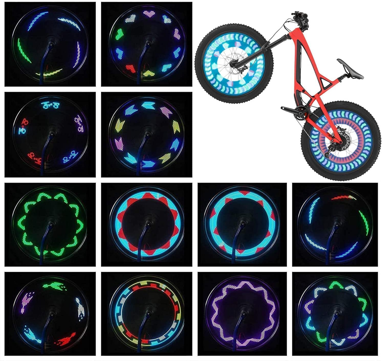 Bike Wheel Lights (2 Pack) – Waterproof LED Bicycle Spoke Tire Lights – Great Gift for Kids Adults – 30 Different Patterns Change – Bike Accessories – Black