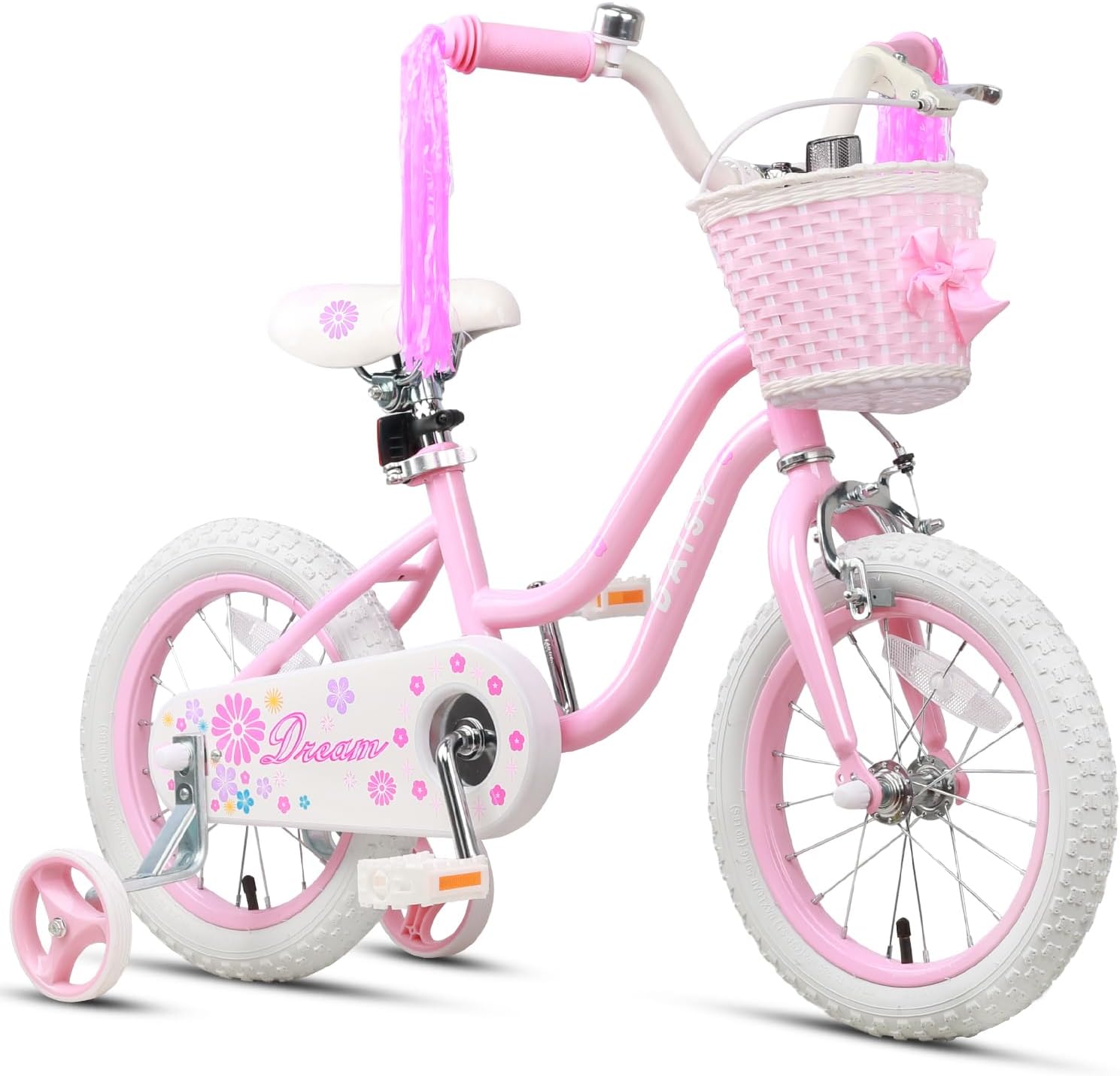 Glerc Daisy Girls Bike, 12 14 16 Inch Kids Bike for Ages 2-7 Years Old Children, Princess Style Kids Bicycle with Training Wheels & Basket & Streamers, Multiple Colors