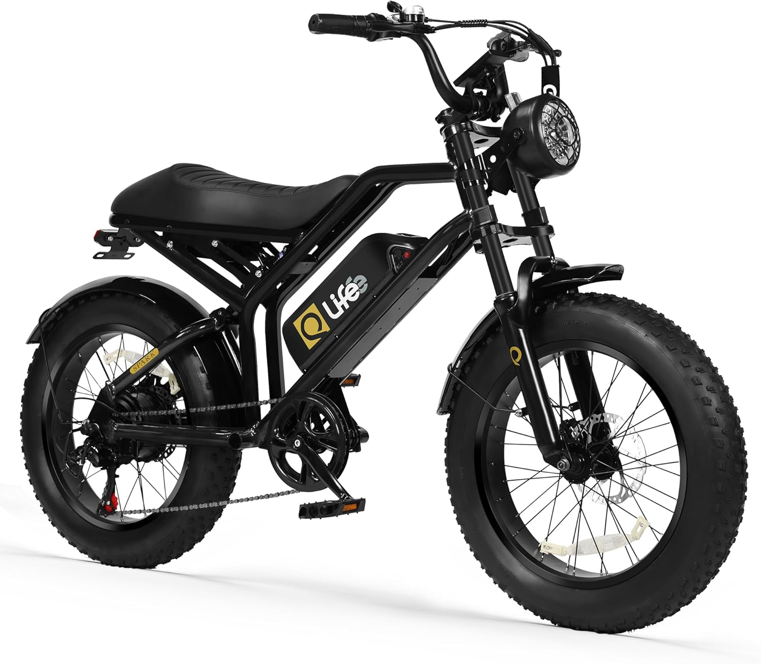Qlife Electric Bike for Adults-1500W Peak Motor 20″ Fat Tires 28MPH(Unlock to 35MPH) EBike Moped, 624-1248Wh Removable Battery Bicycle, with Dual Suspension & Brakes Motorcycle, 7-Speed,Spark