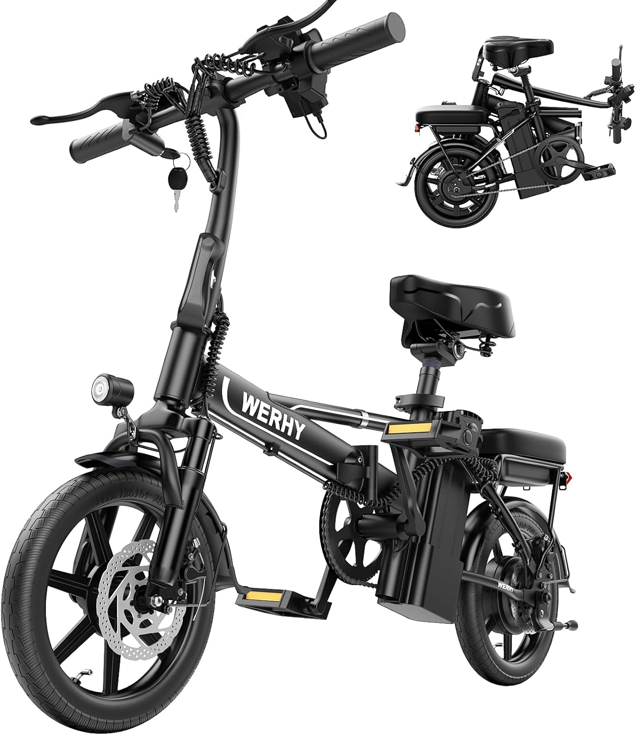 WERHY Electric Bike for Adults, 500W Motor, 22 MPH Max Speed Folding Ebike, 499.2/748.8Wh Battery, 14″ Electric Bicycles, Max 35/55 Miles Range (Pedal Assist Mode), Mini E Bikes